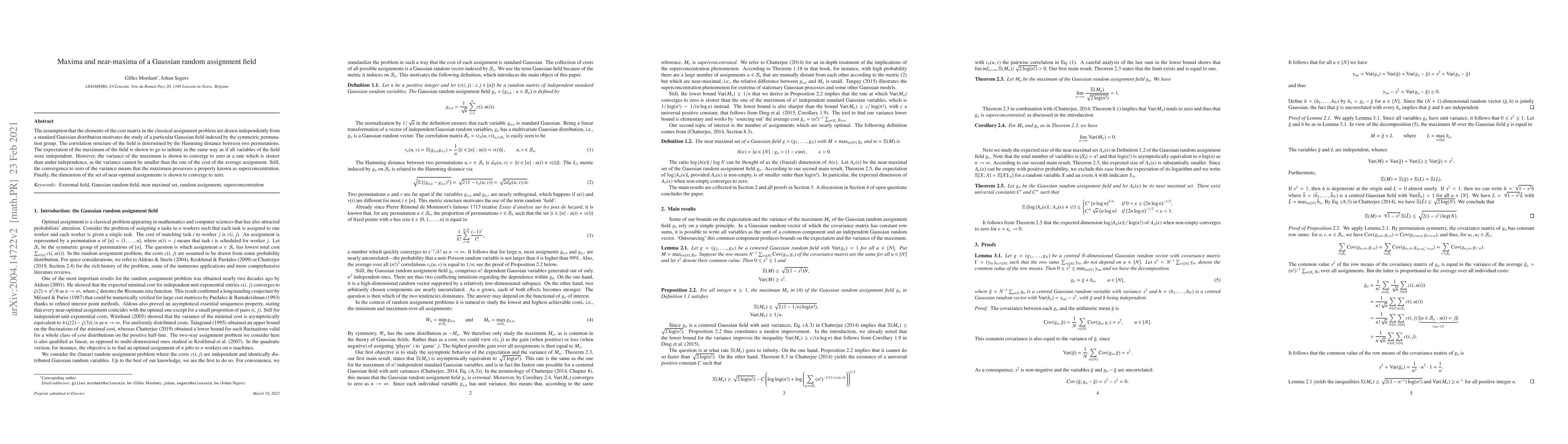 Thumbnail for Maxima and near-maxima of a Gaussian random assignment field