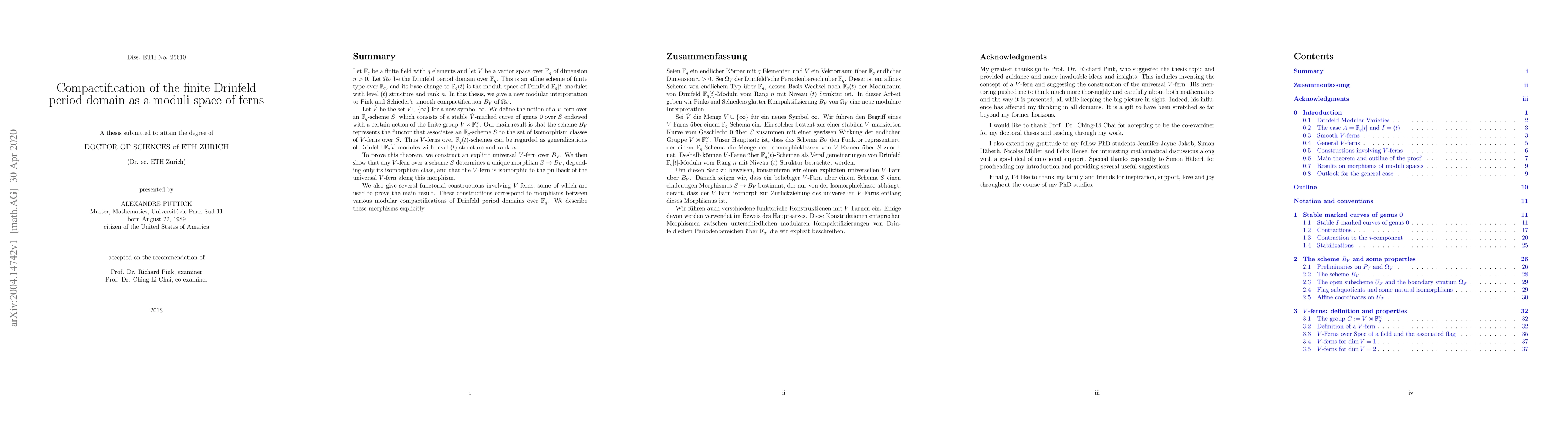 Thumbnail for Compactification of the finite Drinfeld period domain as a moduli space
  of ferns