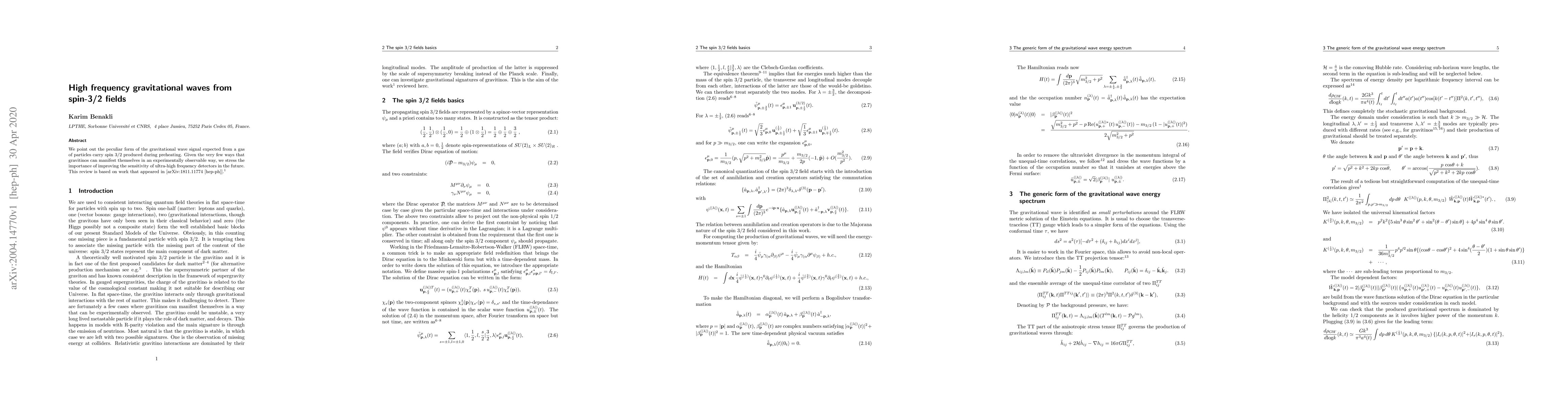 Thumbnail for High frequency gravitational waves from spin-3/2 fields