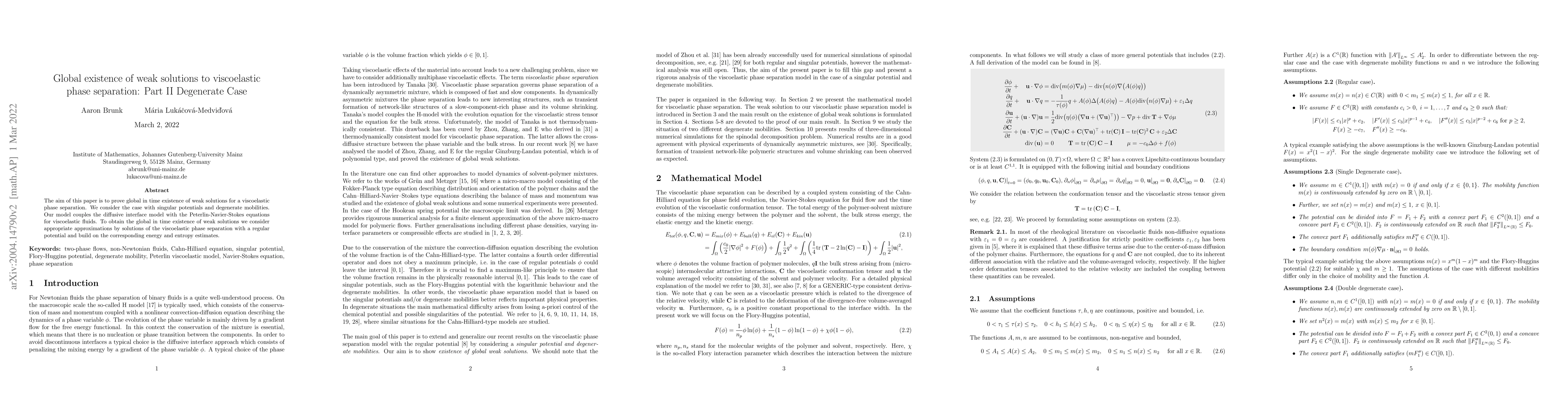 Thumbnail for Global existence of weak solutions to viscoelastic phase separation:
  Part II Degenerate Case