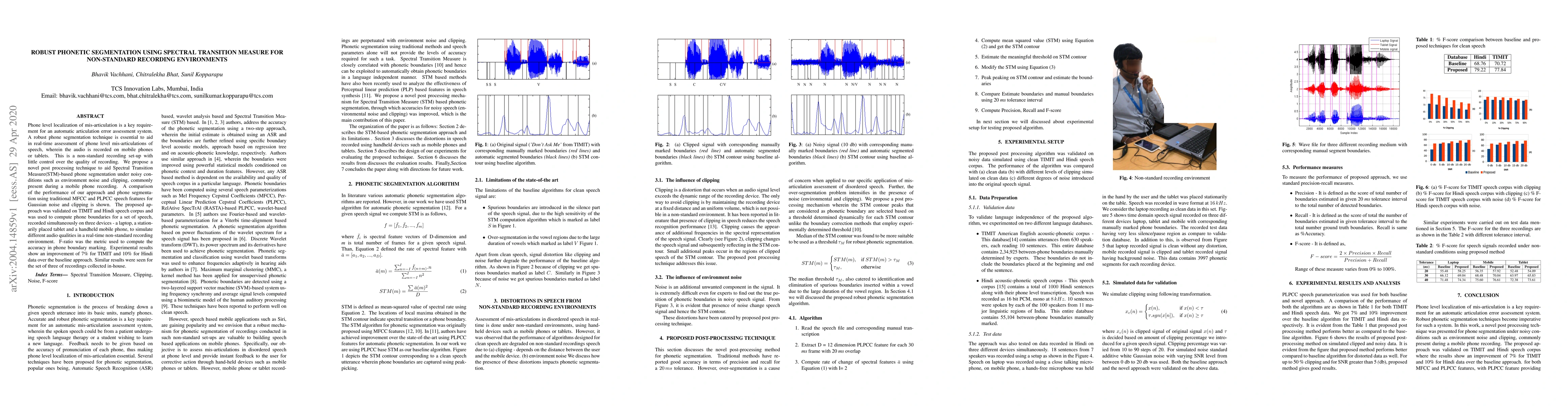 Thumbnail for Robust Phonetic Segmentation Using Spectral Transition measure for
  Non-Standard Recording Environments