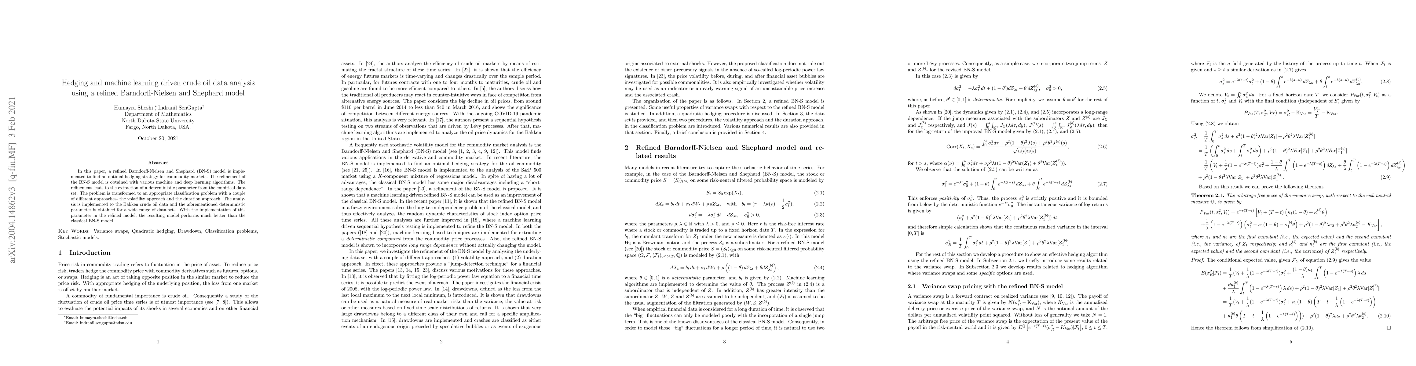 Thumbnail for Hedging and machine learning driven crude oil data analysis using a
  refined Barndorff-Nielsen and Shephard model