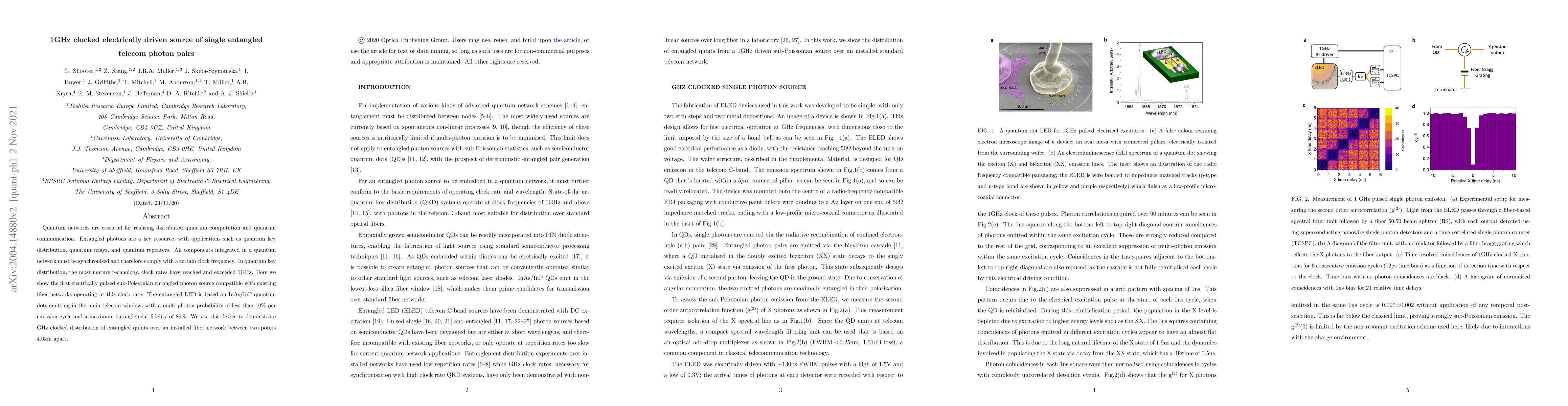 Thumbnail for 1GHz clocked distribution of electrically generated entangled photon
  pairs