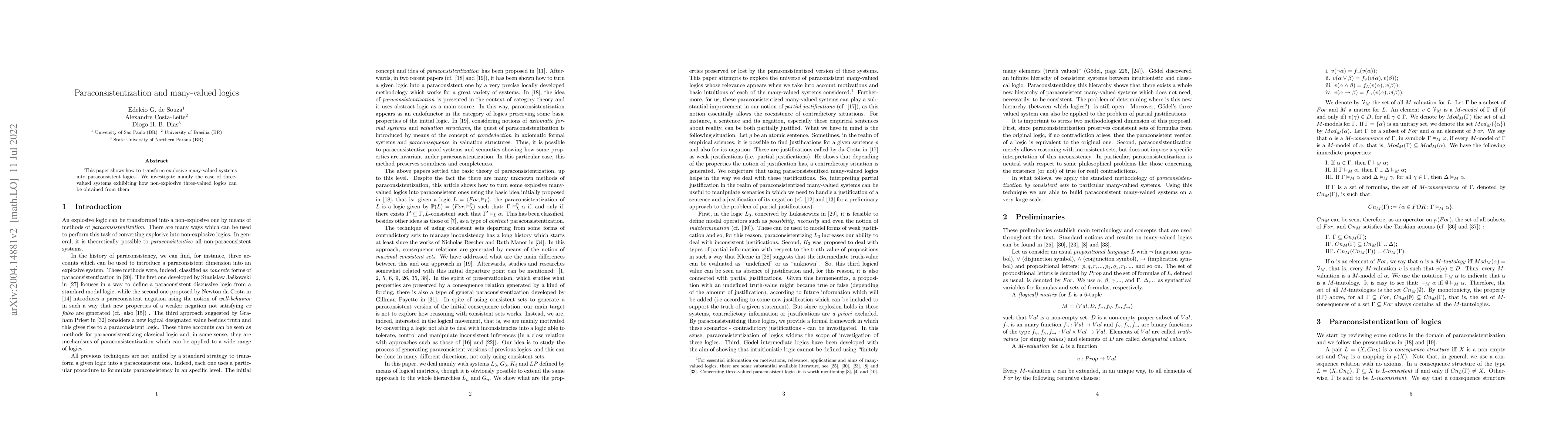 Thumbnail for Paraconsistentization and many-valued logics