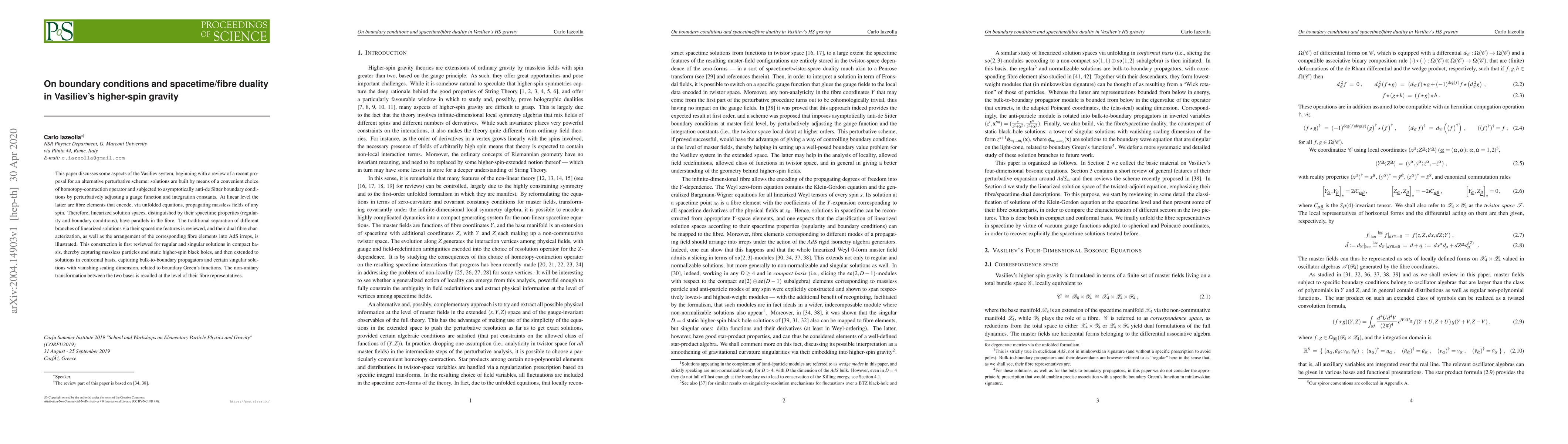 Thumbnail for On boundary conditions and spacetime/fibre duality in Vasiliev's
  higher-spin gravity