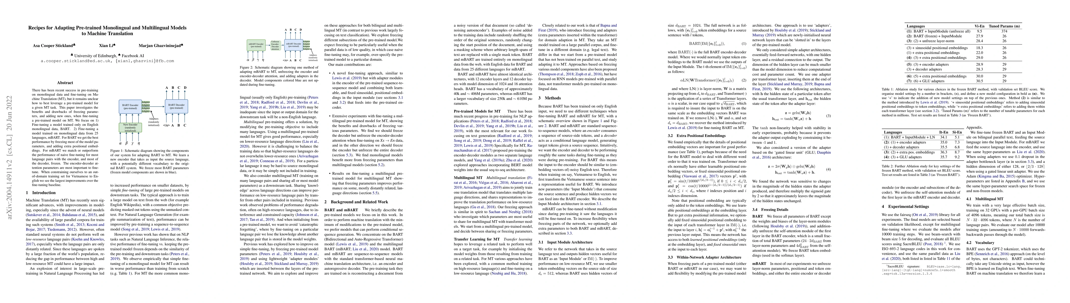 Thumbnail for Recipes for Adapting Pre-trained Monolingual and Multilingual Models to
  Machine Translation