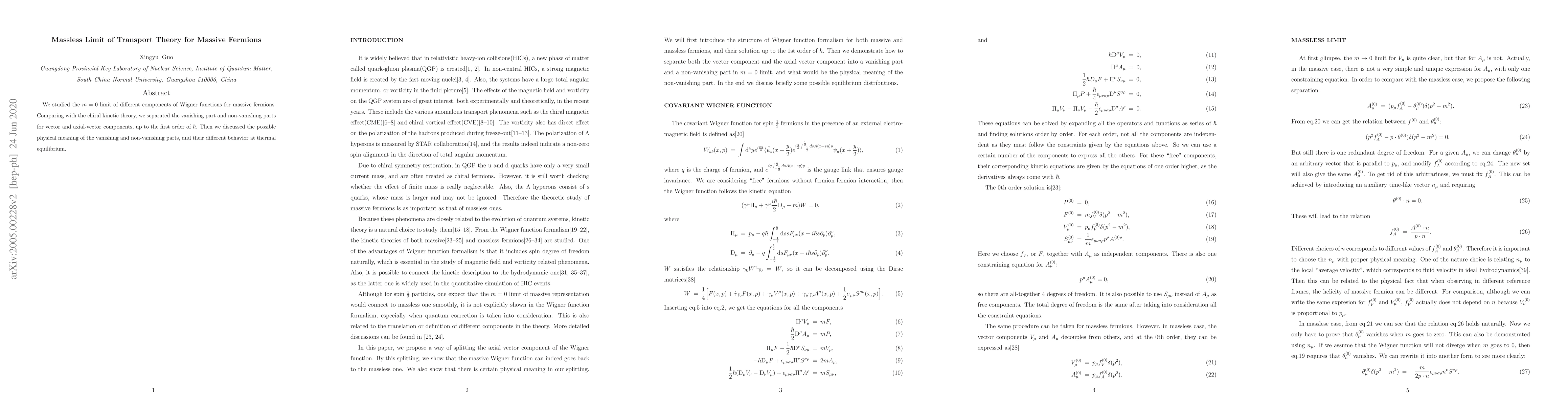 Thumbnail for Massless Limit of Transport Theory for Massive Fermions