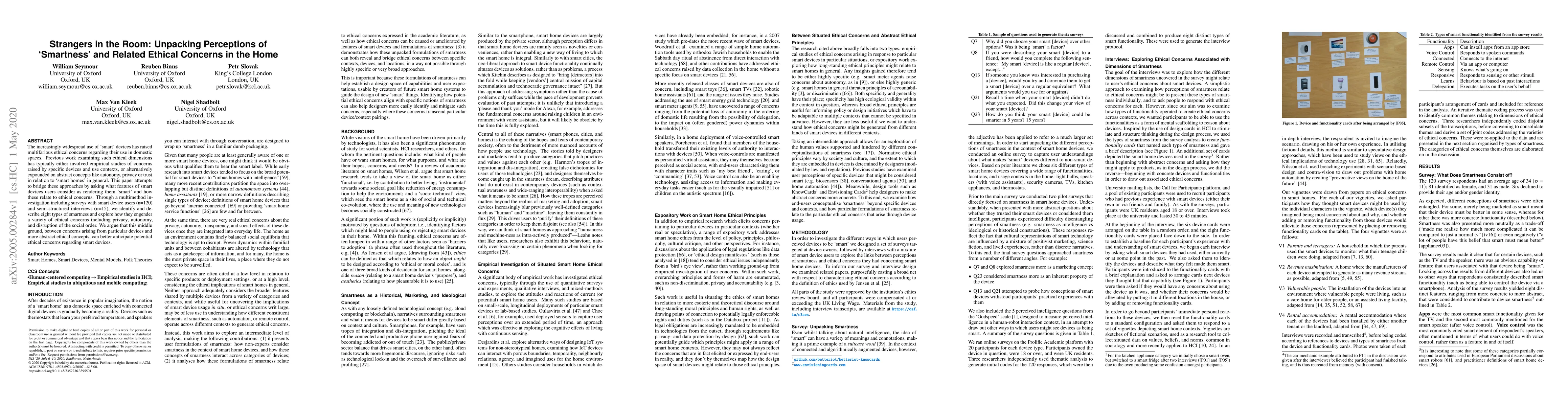Thumbnail for Strangers in the Room: Unpacking Perceptions of 'Smartness' and Related
  Ethical Concerns in the Home