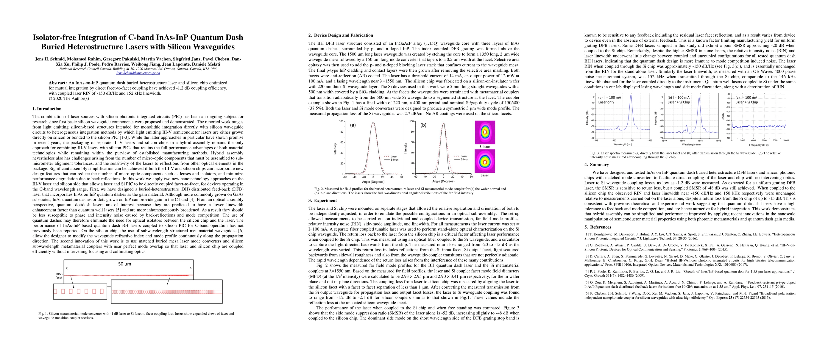 Thumbnail for Isolator-free Integration of C-band InAs-InP Quantum Dash Buried
  Heterostructure Lasers with Silicon Waveguides