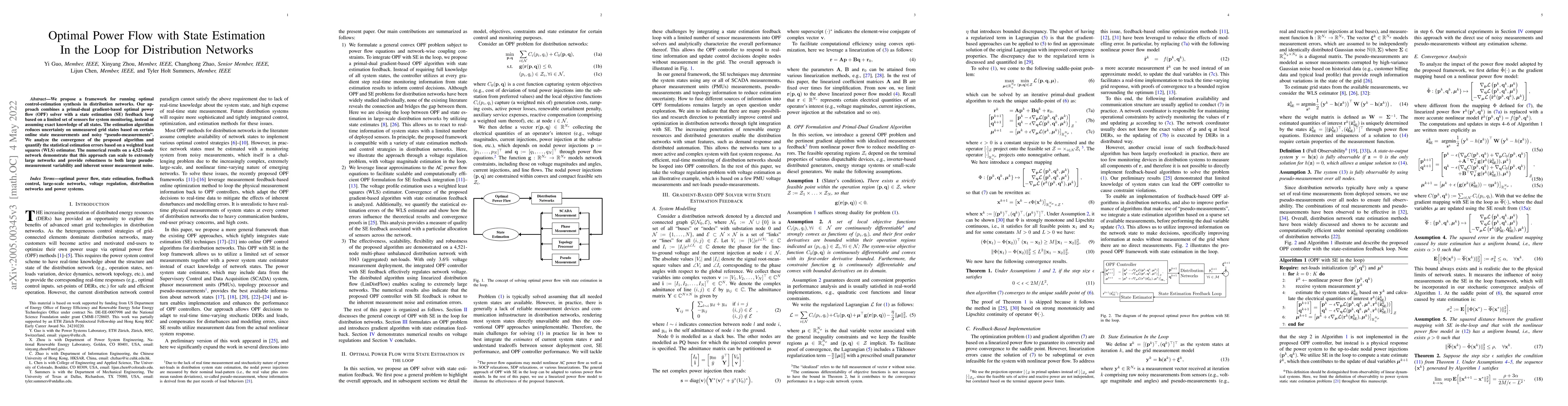 Thumbnail for Optimal Power Flow with State Estimation In the Loop for Distribution
  Networks