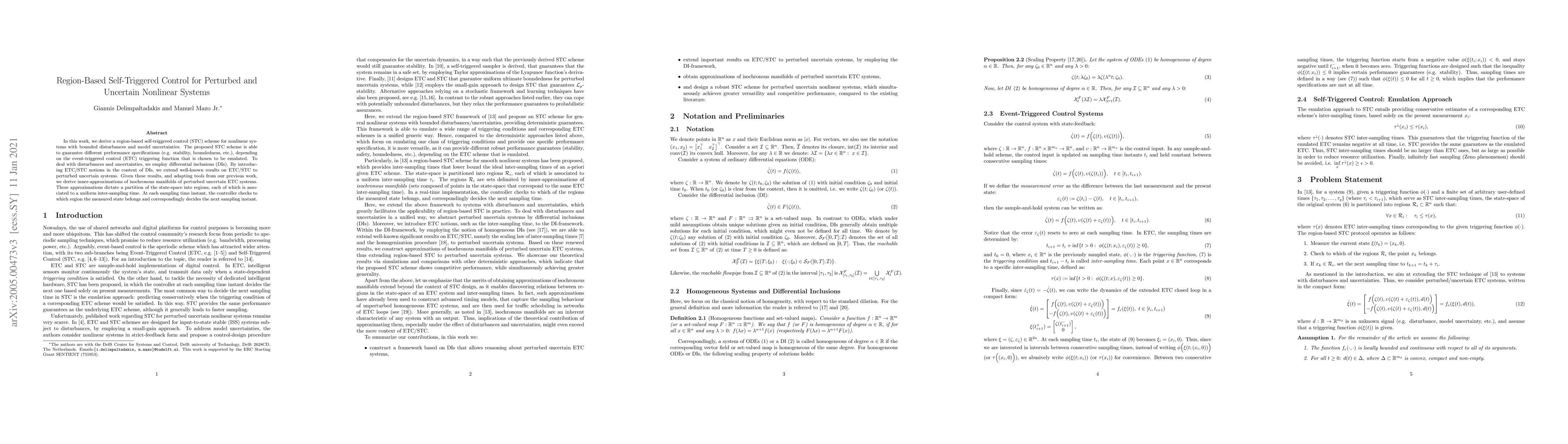 Thumbnail for Region-Based Self-Triggered Control for Perturbed and Uncertain
  Nonlinear Systems