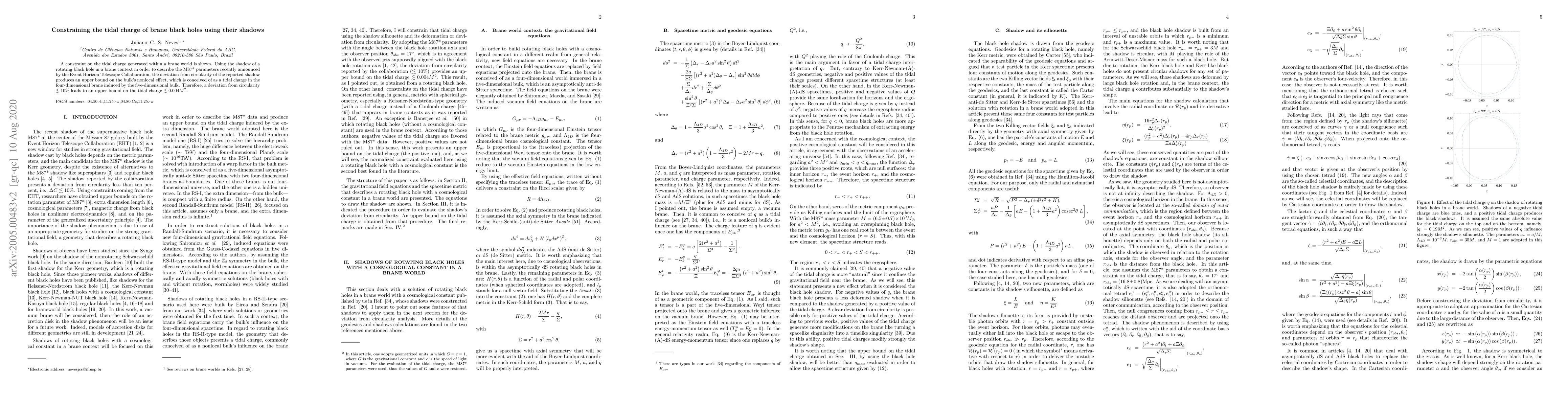 Thumbnail for Constraining the tidal charge of brane black holes using their shadows