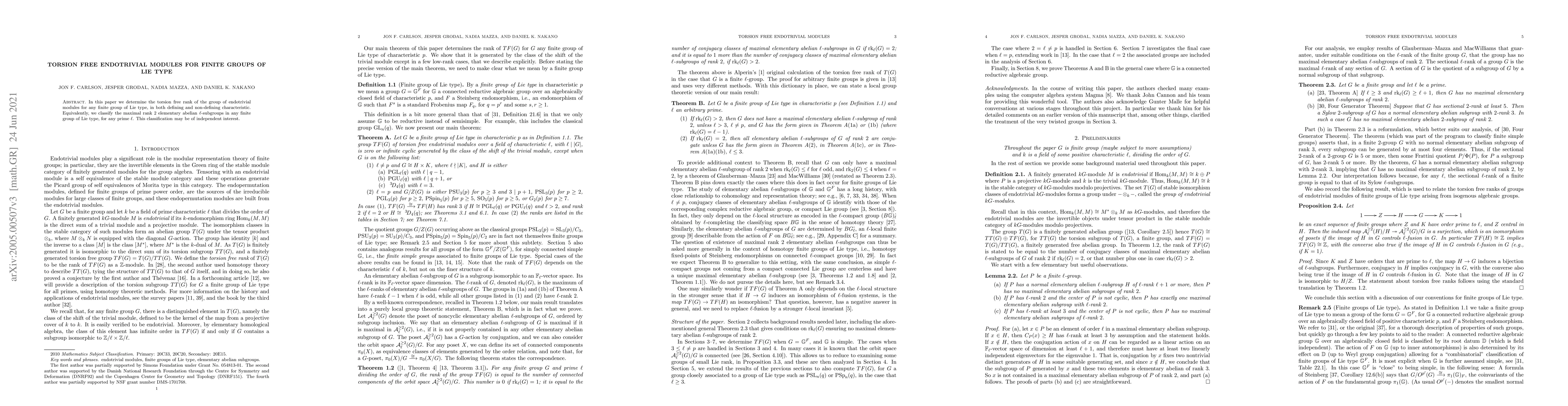 Thumbnail for Torsion Free Endotrivial Modules for Finite Groups of Lie Type