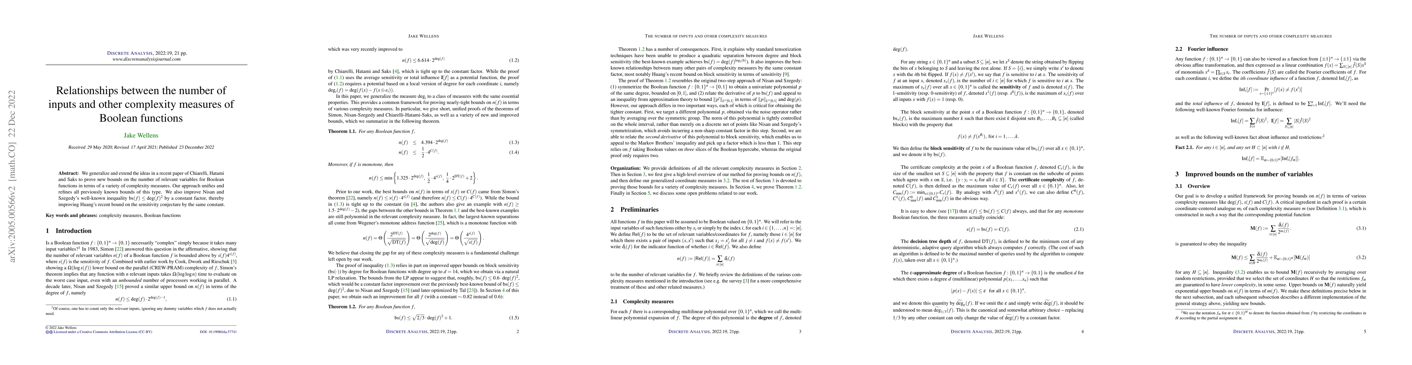 Thumbnail for Relationships between the number of inputs and other complexity measures
  of Boolean functions