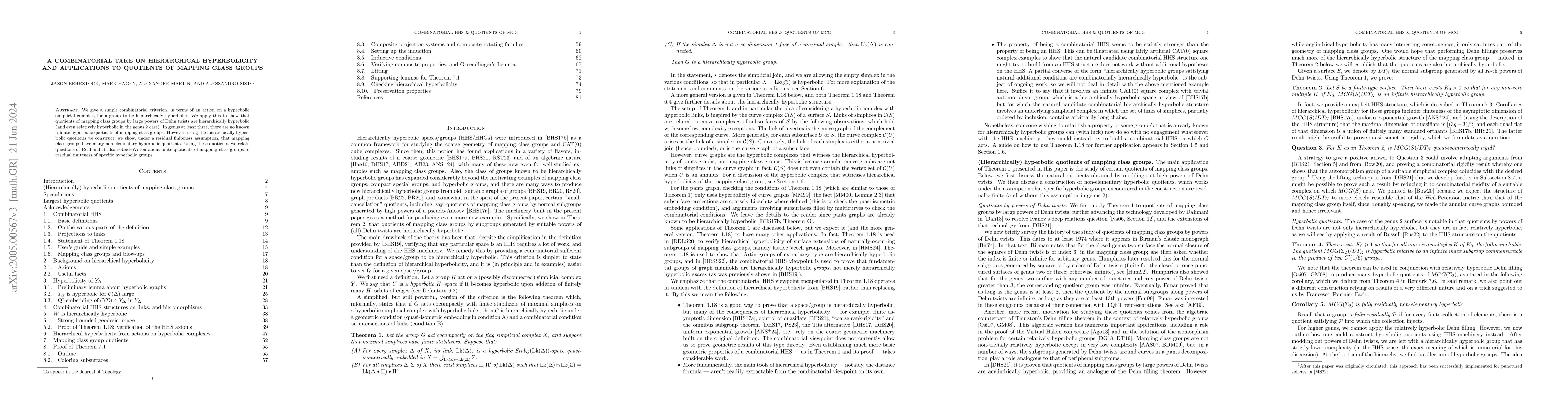 Thumbnail for A combinatorial take on hierarchical hyperbolicity and applications to
  quotients of mapping class groups