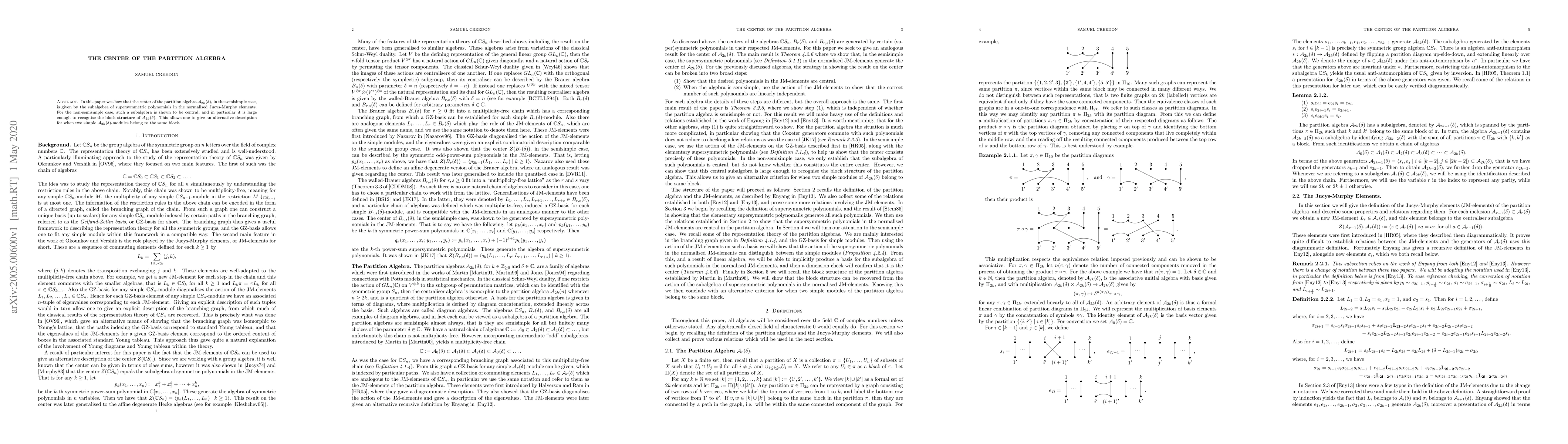 Thumbnail for The Center of the Partition Algebra