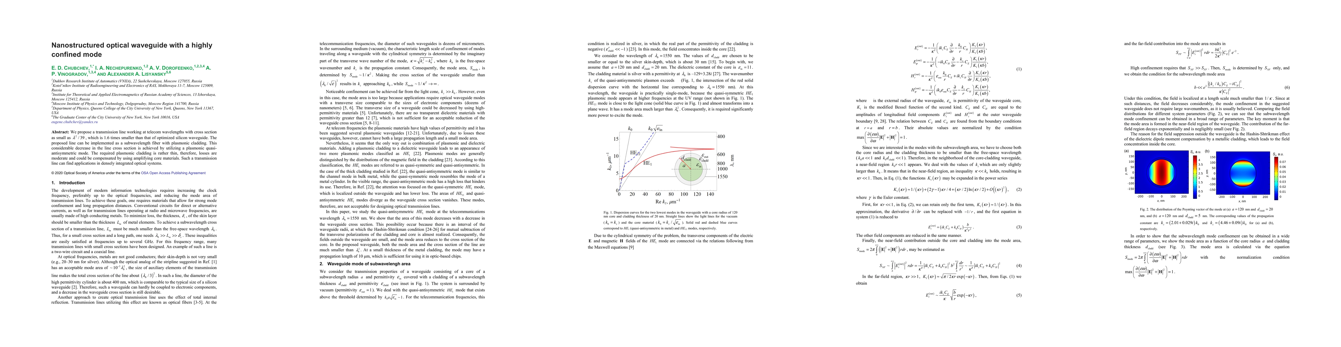 Thumbnail for Nanostructured optical waveguide with a highly confined mode