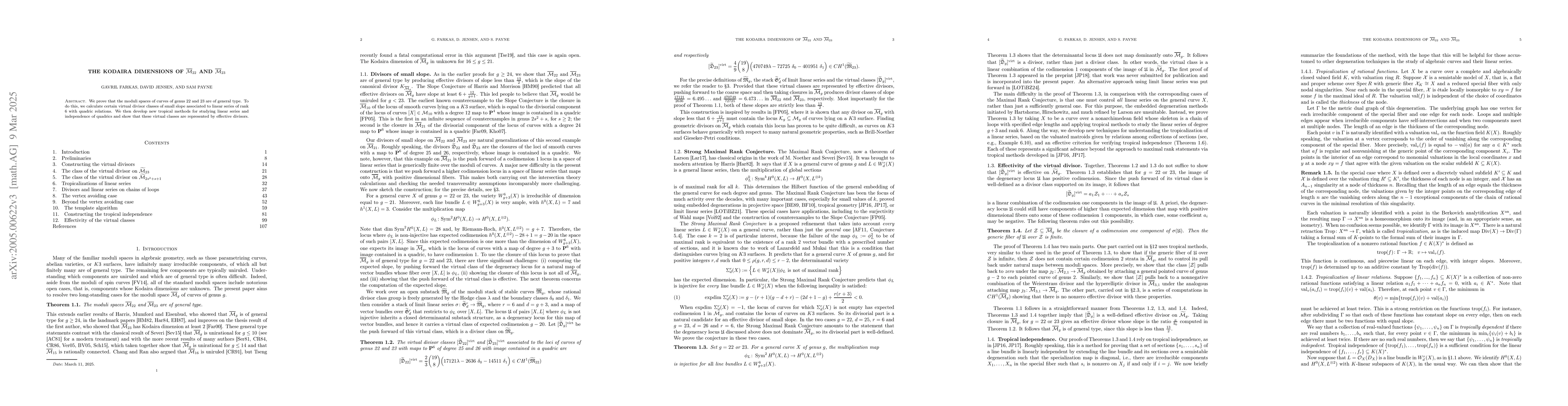 Thumbnail for The Kodaira dimensions of $\overline{\mathcal{M}}_{22}$ and
  $\overline{\mathcal{M}}_{23}$