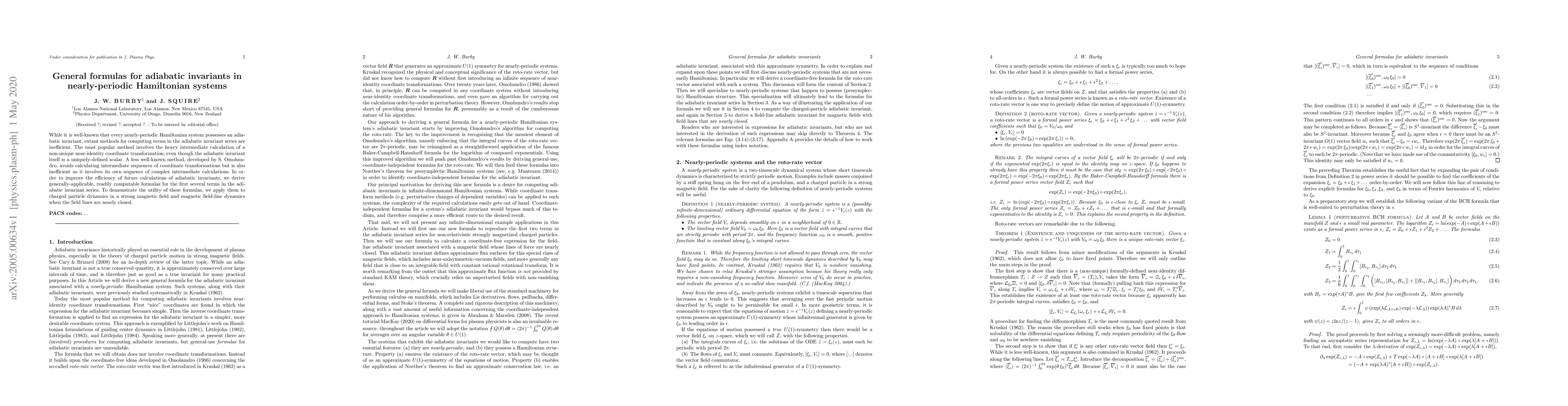 Thumbnail for General formulas for adiabatic invariants in nearly-periodic Hamiltonian
  systems