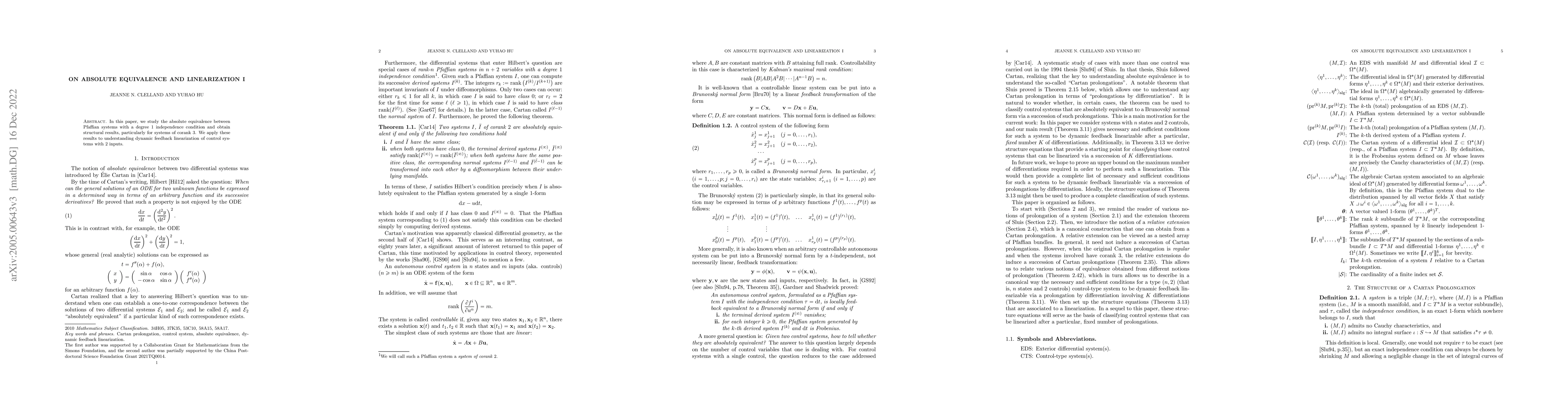 Thumbnail for On Absolute Equivalence and Linearization I