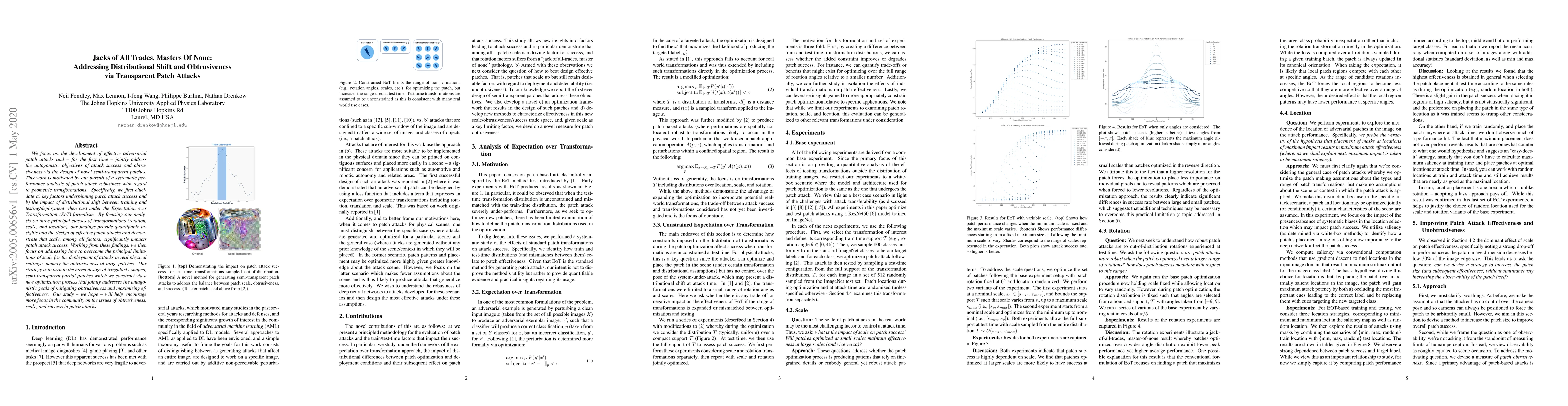 Thumbnail for Jacks of All Trades, Masters Of None: Addressing Distributional Shift
  and Obtrusiveness via Transparent Patch Attacks