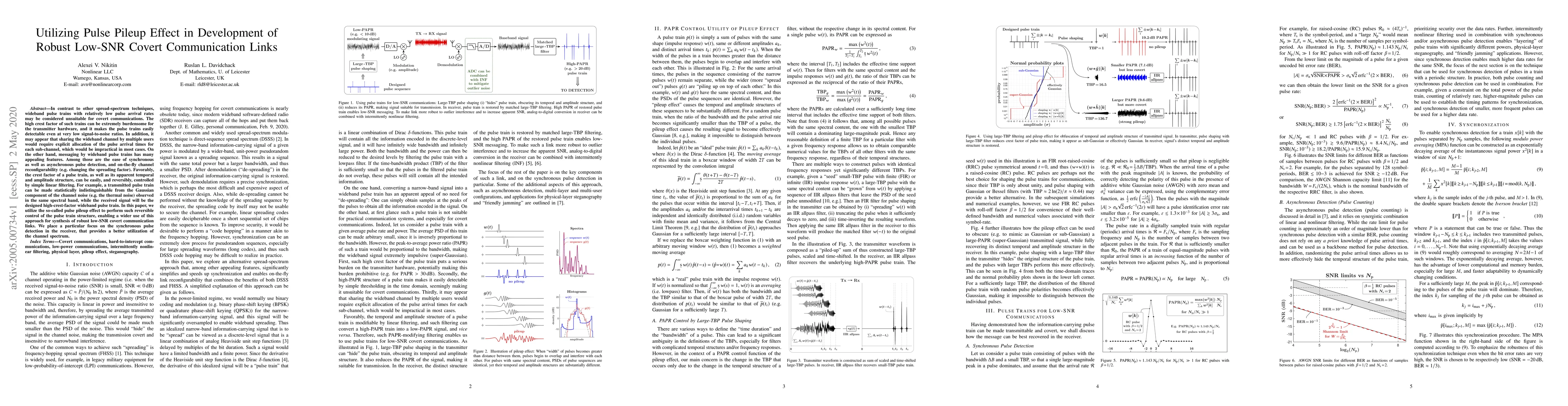 Thumbnail for Utilizing Pulse Pileup Effect in Development of Robust Low-SNR Covert
  Communication Links