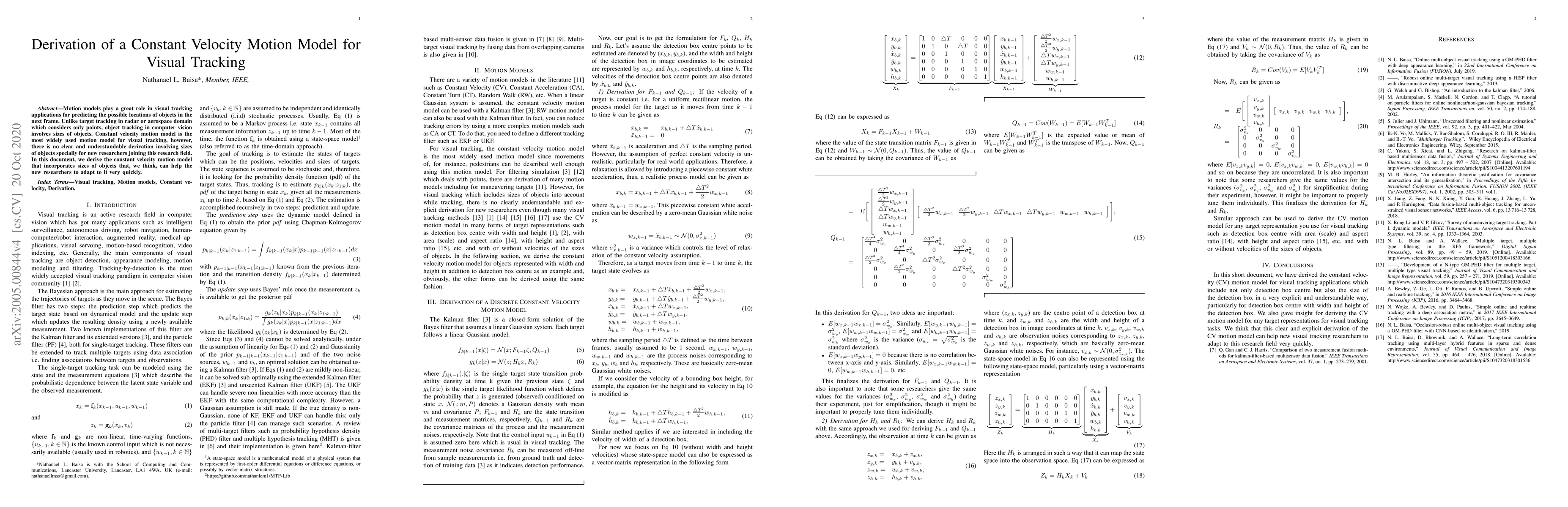 Thumbnail for Derivation of a Constant Velocity Motion Model for Visual Tracking
