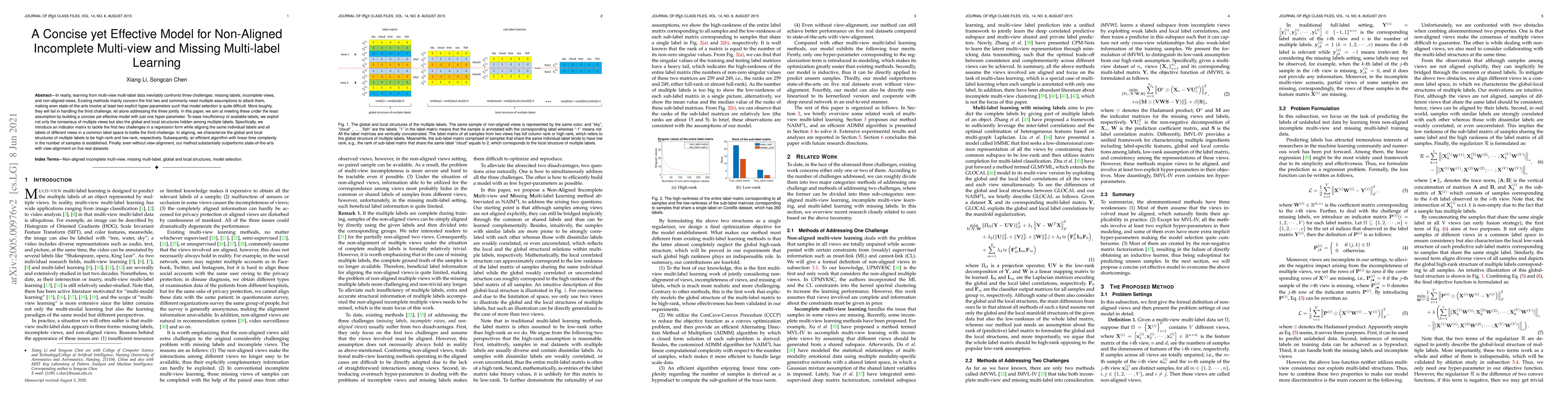 Thumbnail for A Concise yet Effective model for Non-Aligned Incomplete Multi-view and
  Missing Multi-label Learning