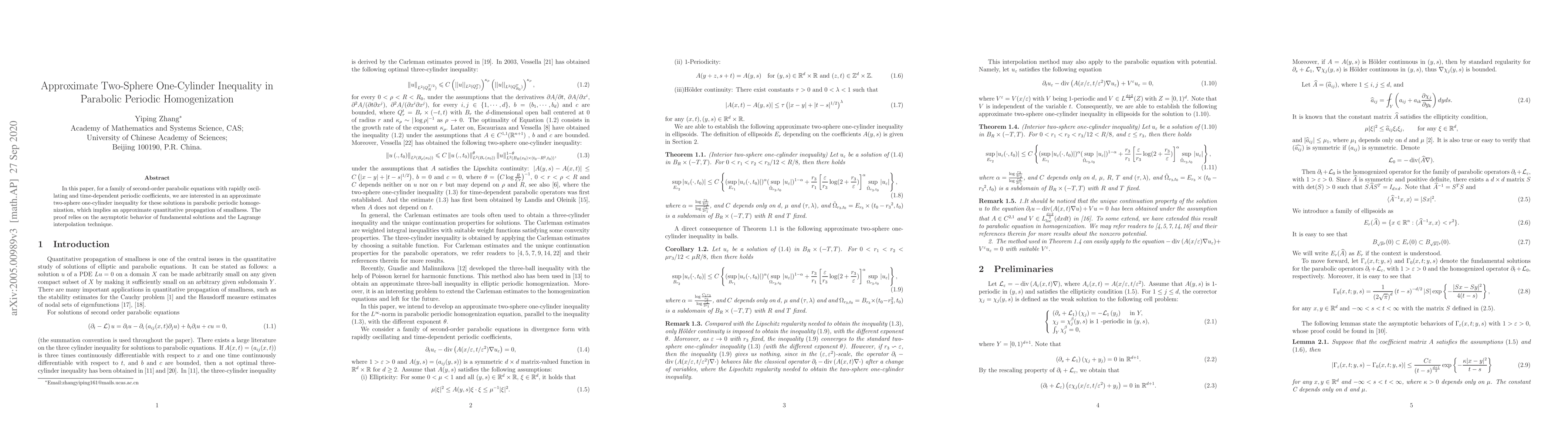 Thumbnail for Approximate Two-Sphere One-Cylinder Inequality in Parabolic Periodic
  Homogenization
