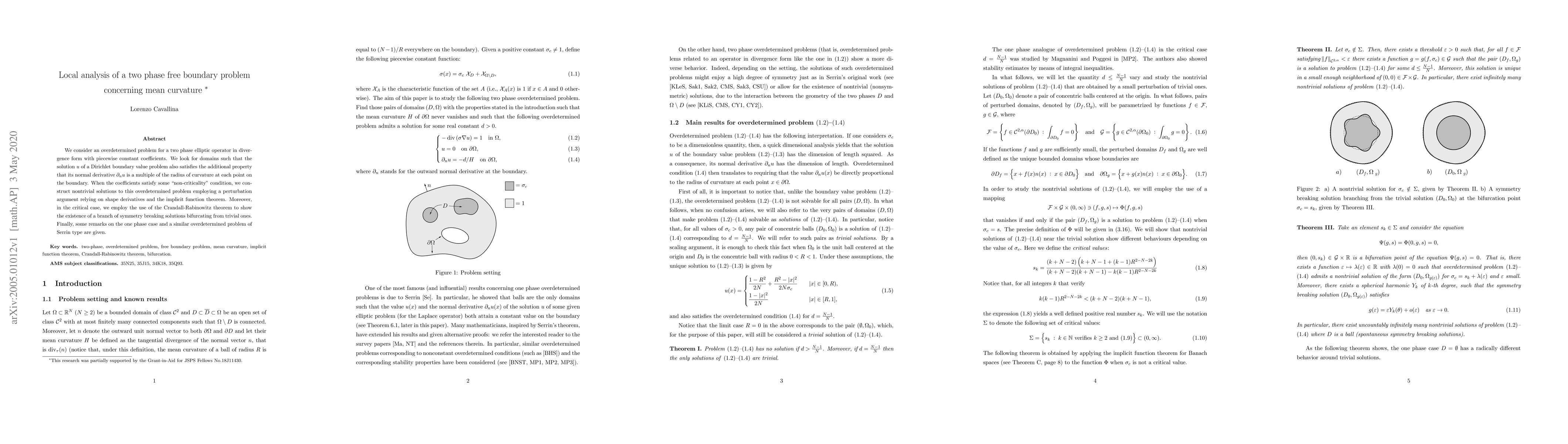 Thumbnail for Local analysis of a two phase free boundary problem concerning mean
  curvature