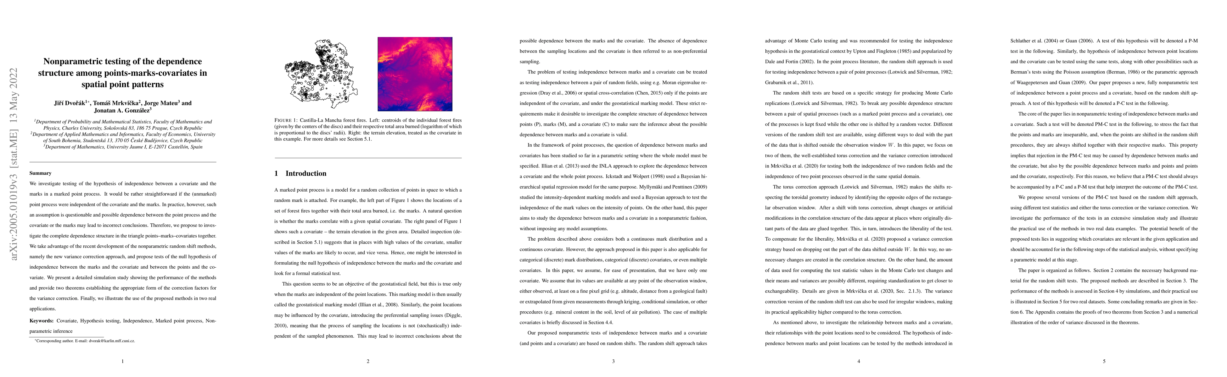Thumbnail for Nonparametric testing of the dependence structure among
  points-marks-covariates in spatial point patterns