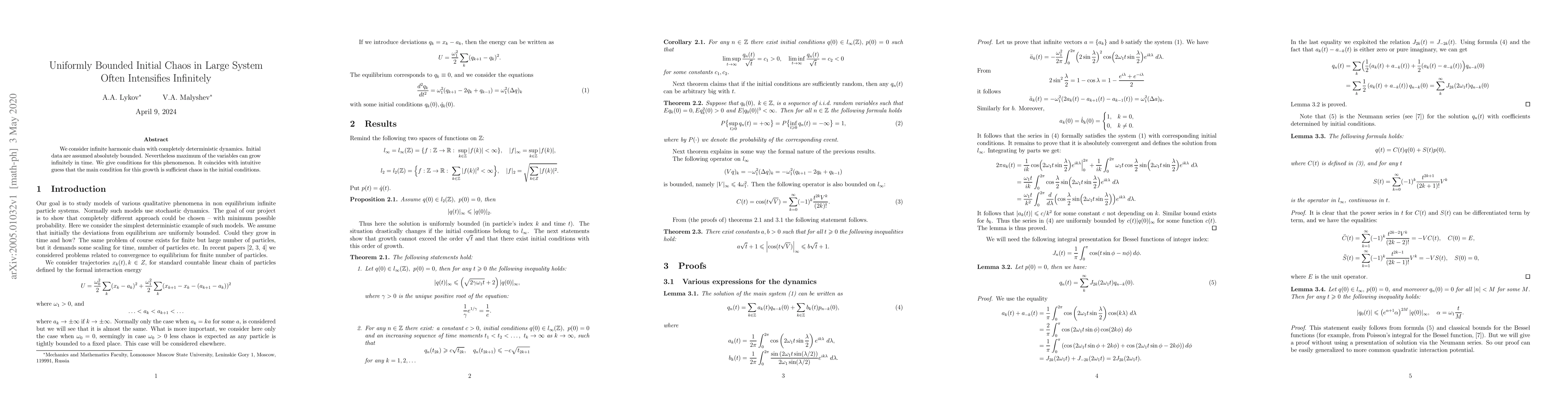 Thumbnail for Uniformly Bounded Initial Chaos in Large System Often Intensifies
  Infinitely