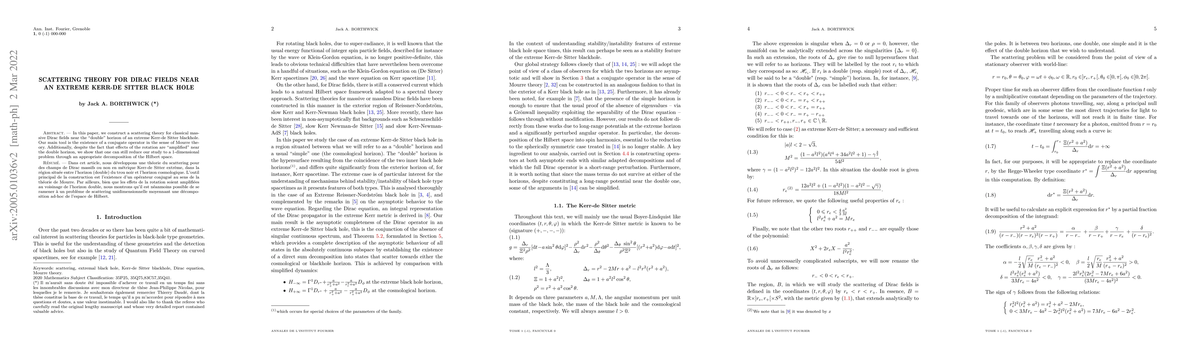 Thumbnail for Scattering theory for Dirac fields near an extreme Kerr-de Sitter black
  hole