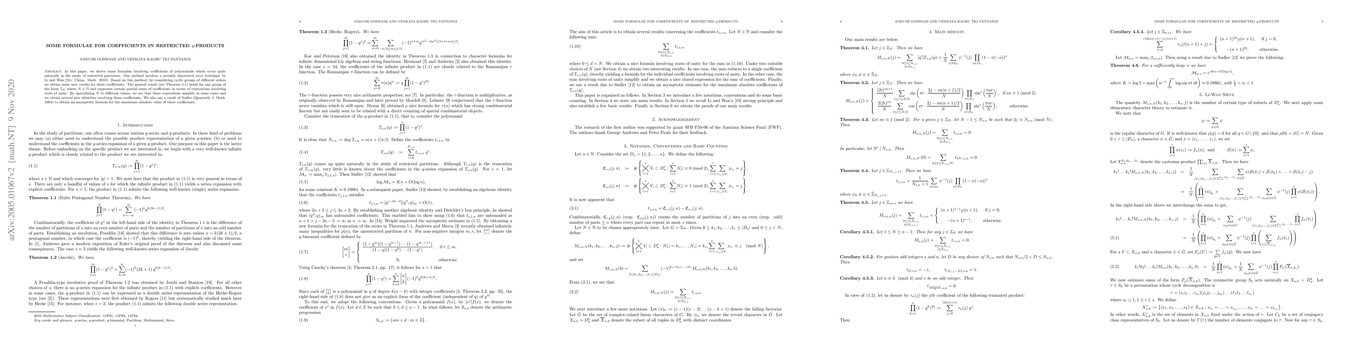 Thumbnail for Some formulae for coefficients in restricted $q$-products