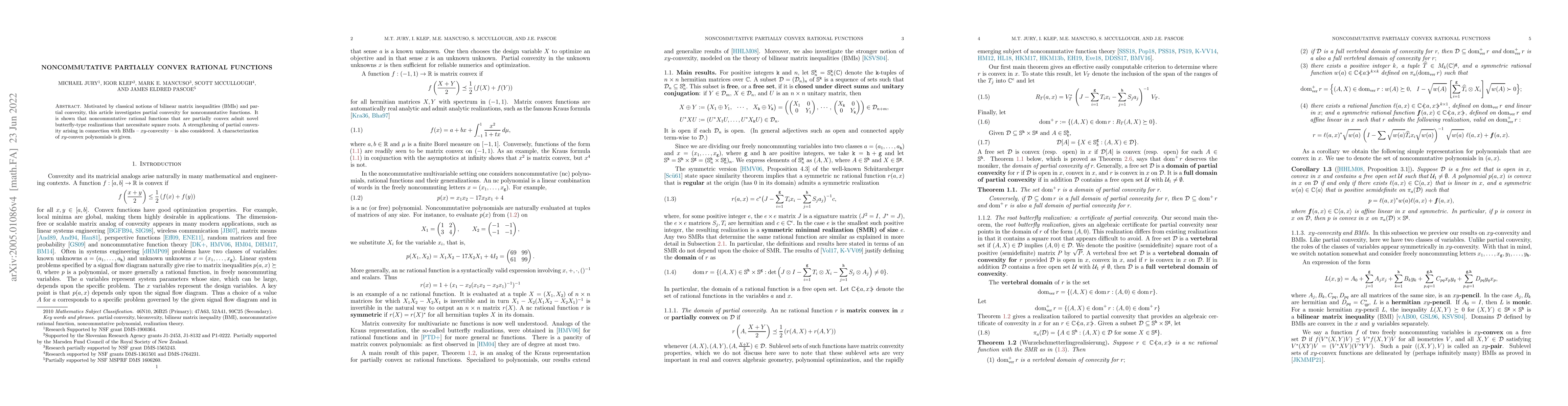 Thumbnail for Noncommutative partially convex rational functions