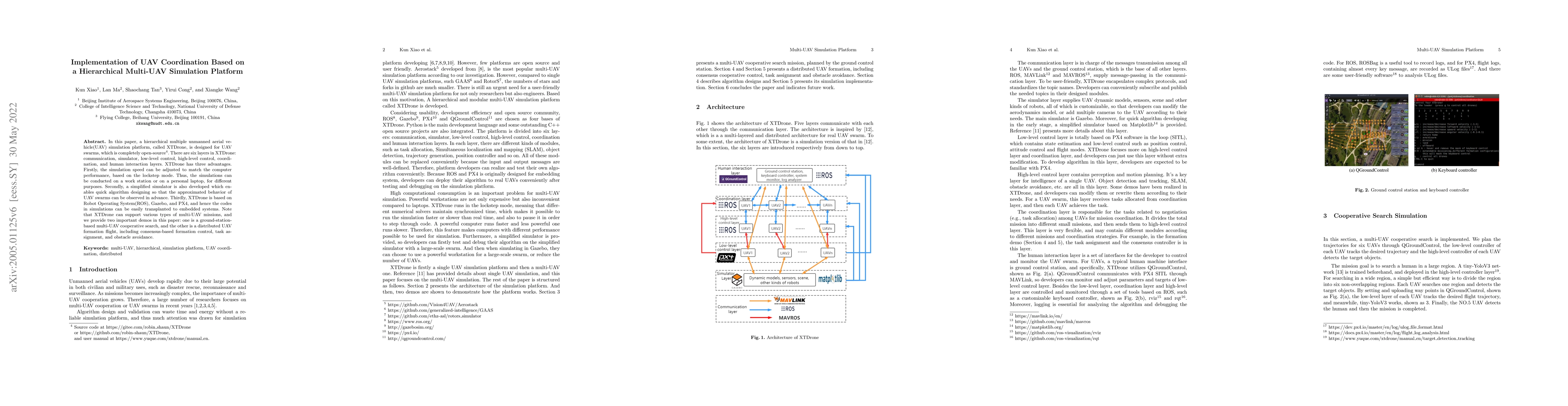 Thumbnail for Implementation of UAV Coordination Based on a Hierarchical Multi-UAV
  Simulation Platform