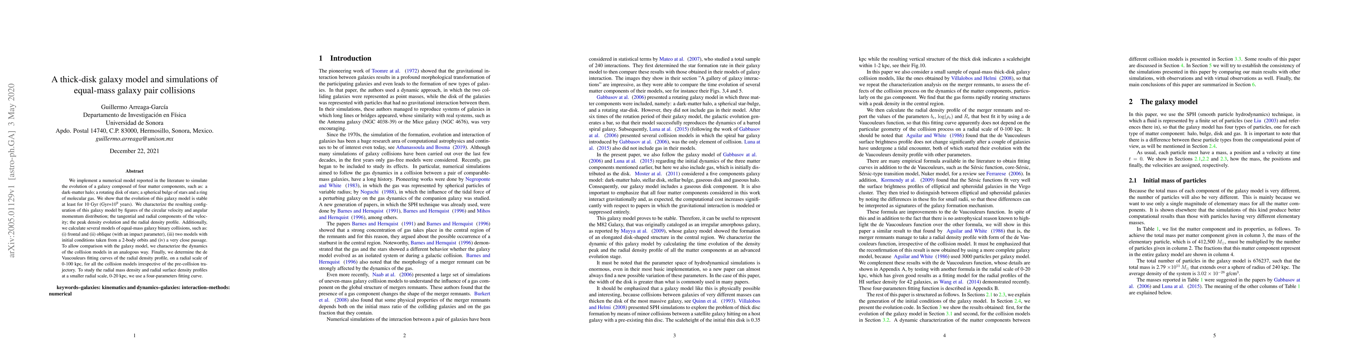 Thumbnail for A thick-disk galaxy model and simulations of equal-mass galaxy pair
  collisions