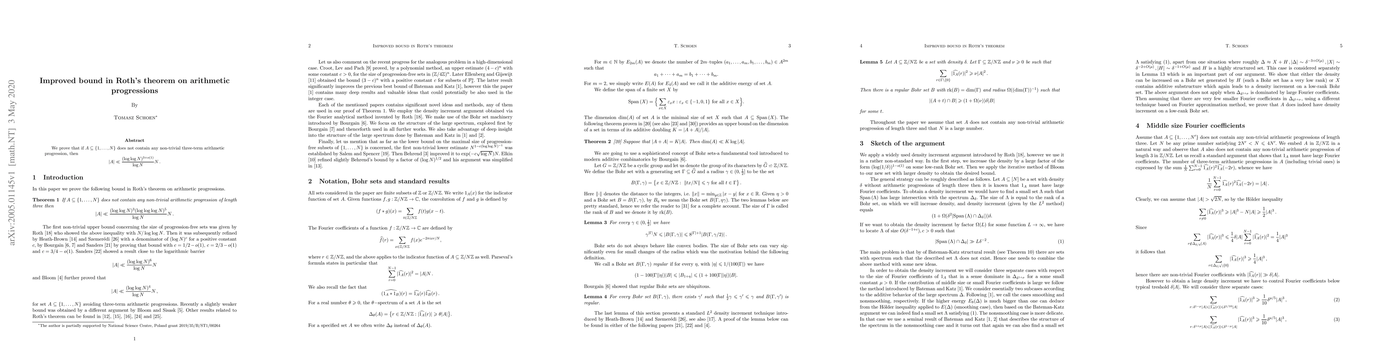 Thumbnail for Improved bound in Roth's theorem on arithmetic progressions