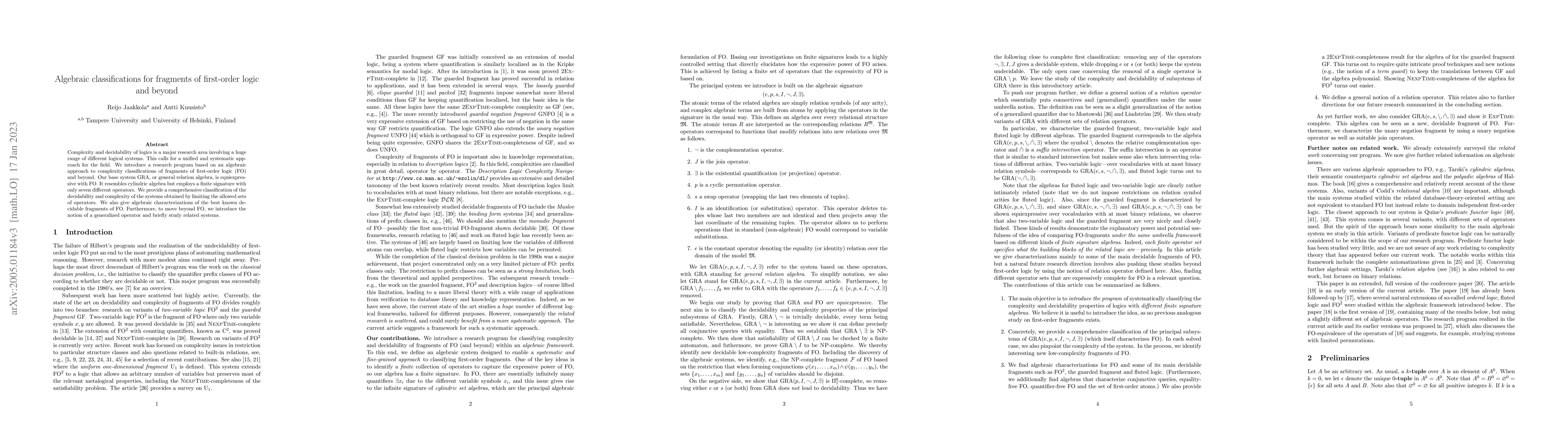 Thumbnail for Algebraic classifications for fragments of first-order logic and beyond