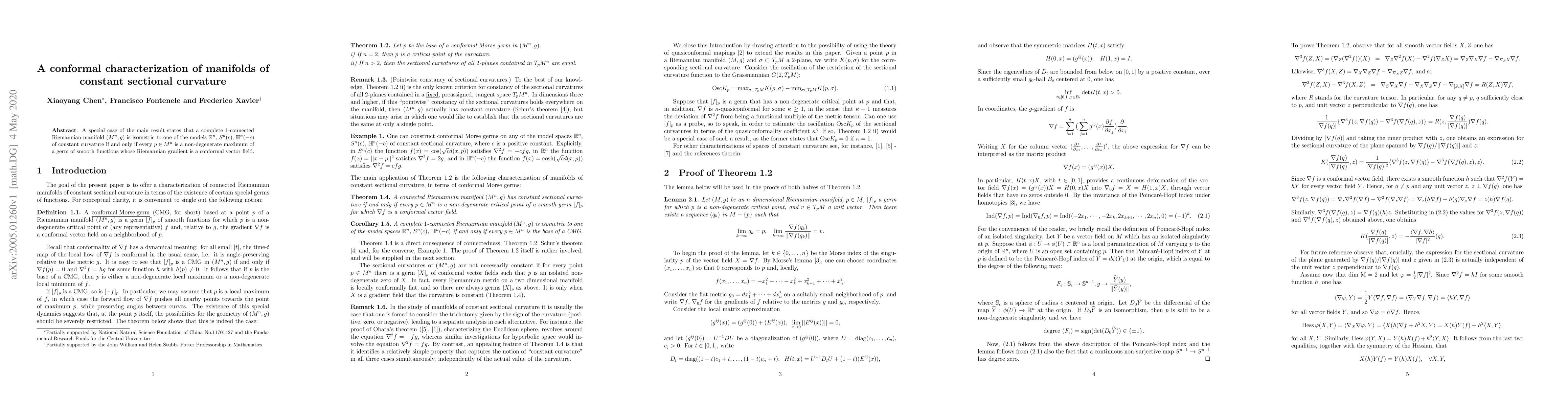 Thumbnail for A conformal characterization of manifolds of constant sectional
  curvature