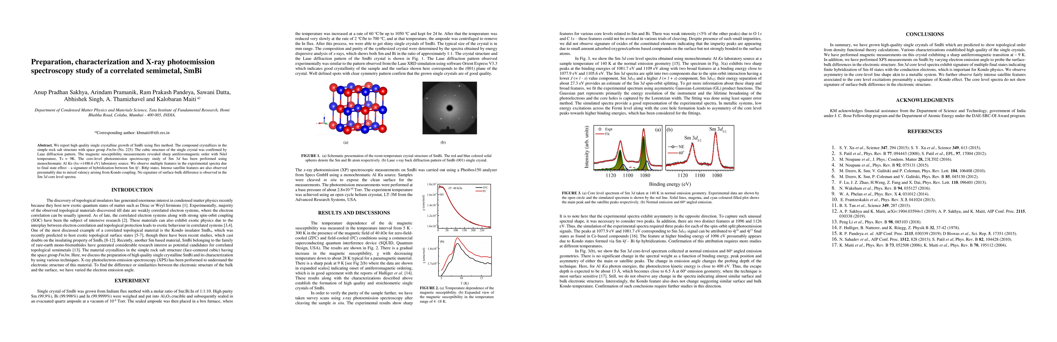 Thumbnail for Preparation, characterization and X-ray photoemission spectroscopy study
  of a correlated semimetal, SmBi
