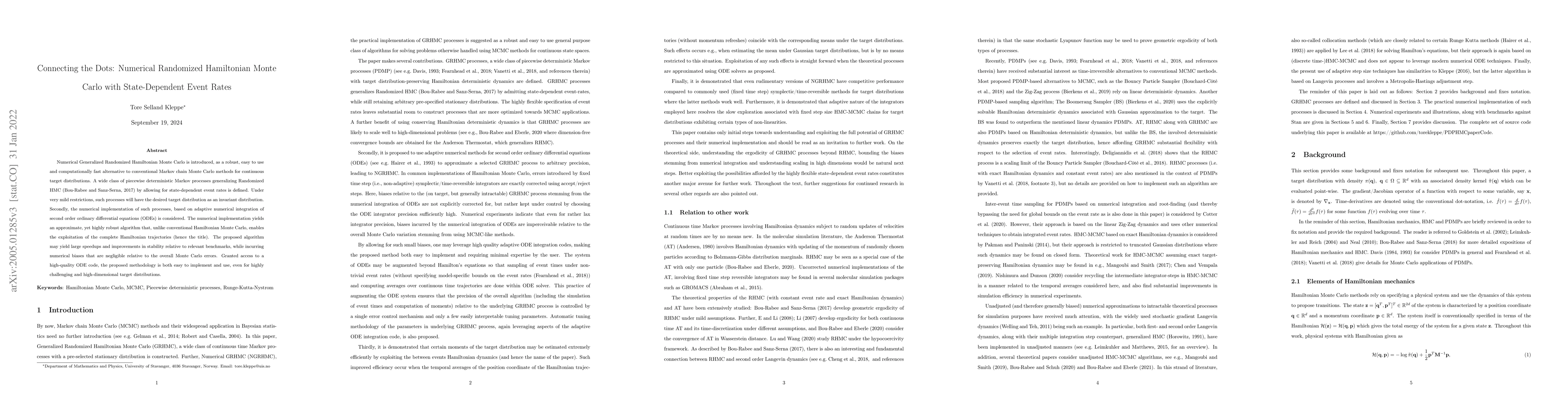 Thumbnail for Connecting the Dots: Numerical Randomized Hamiltonian Monte Carlo with
  State-Dependent Event Rates