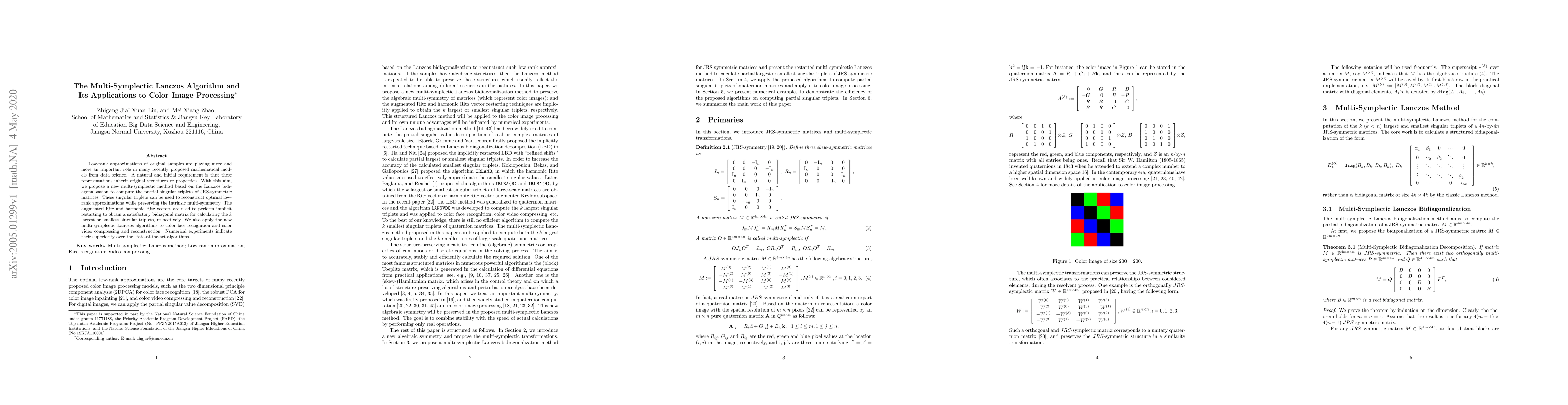 Thumbnail for The Multi-Symplectic Lanczos Algorithm and Its Applications to Color
  Image Processing