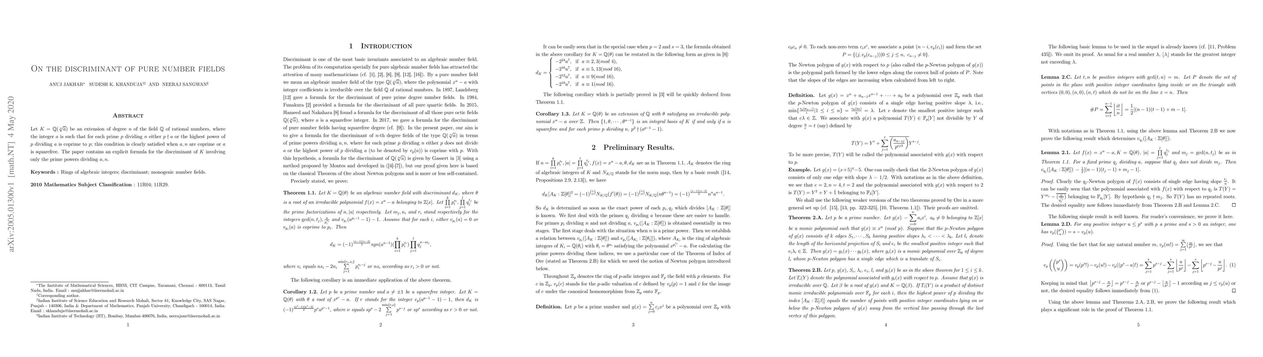Thumbnail for On the discriminant of pure number fields