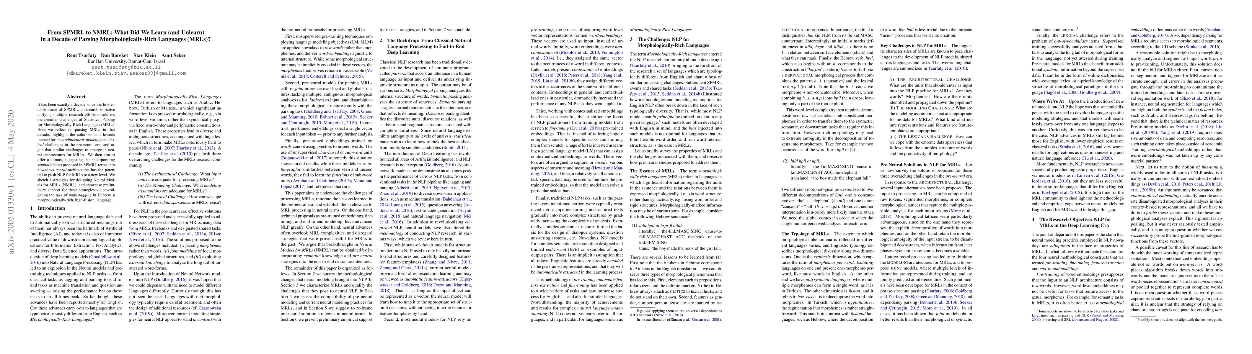 Thumbnail for From SPMRL to NMRL: What Did We Learn (and Unlearn) in a Decade of
  Parsing Morphologically-Rich Languages (MRLs)?