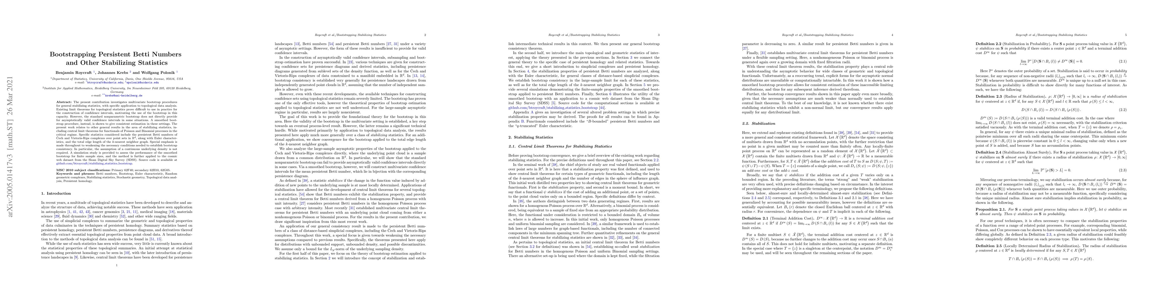 Thumbnail for Bootstrapping Persistent Betti Numbers and Other Stabilizing Statistics