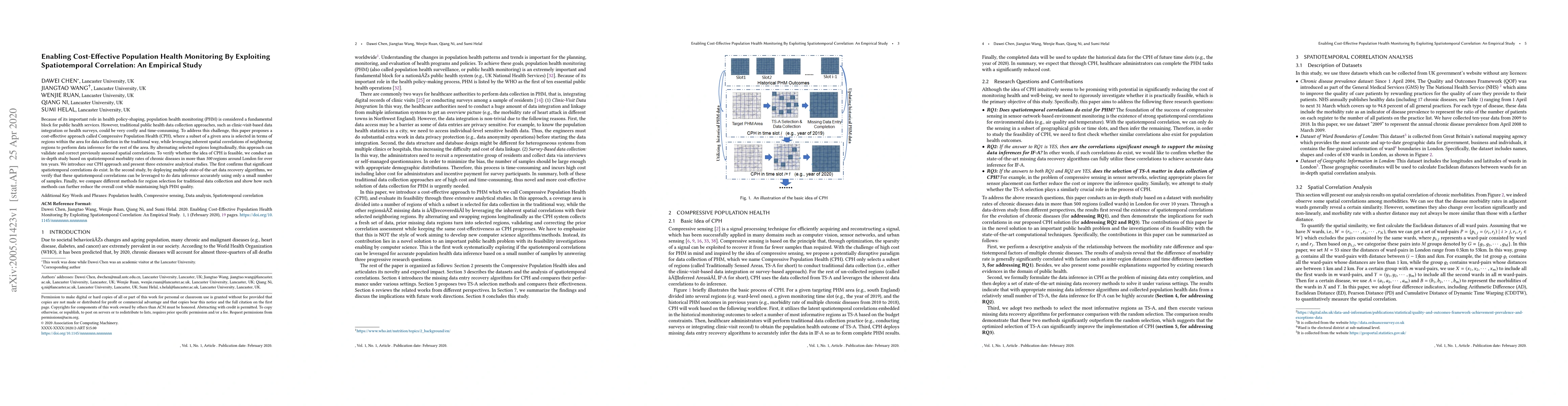 Thumbnail for Enabling Cost-Effective Population Health Monitoring By Exploiting
  Spatiotemporal Correlation: An Empirical Study