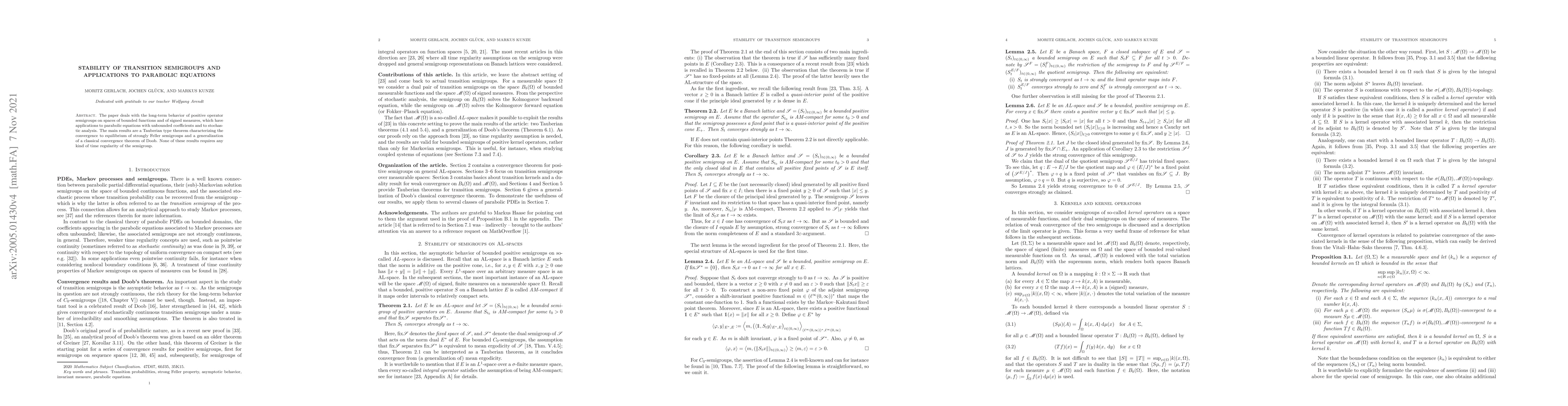 Thumbnail for Stability of transition semigroups and applications to parabolic
  equations