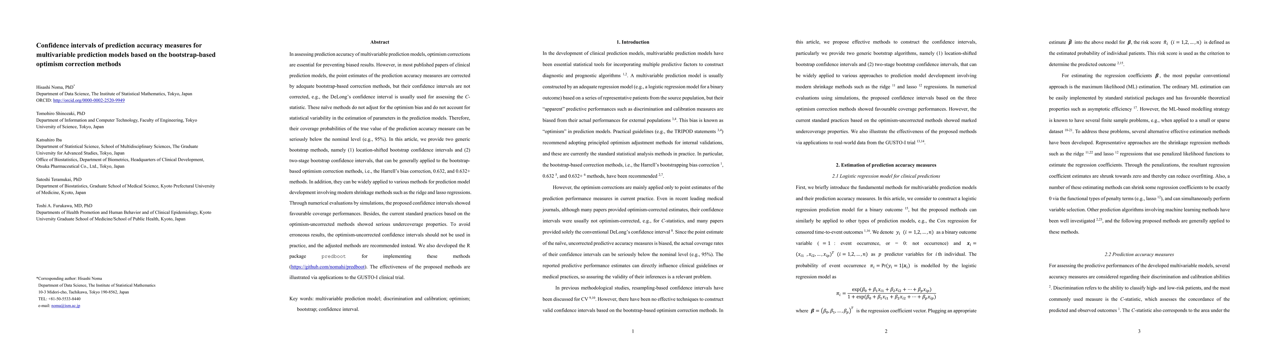 Thumbnail for Confidence intervals of prediction accuracy measures for multivariable
  prediction models based on the bootstrap-based optimism correction methods