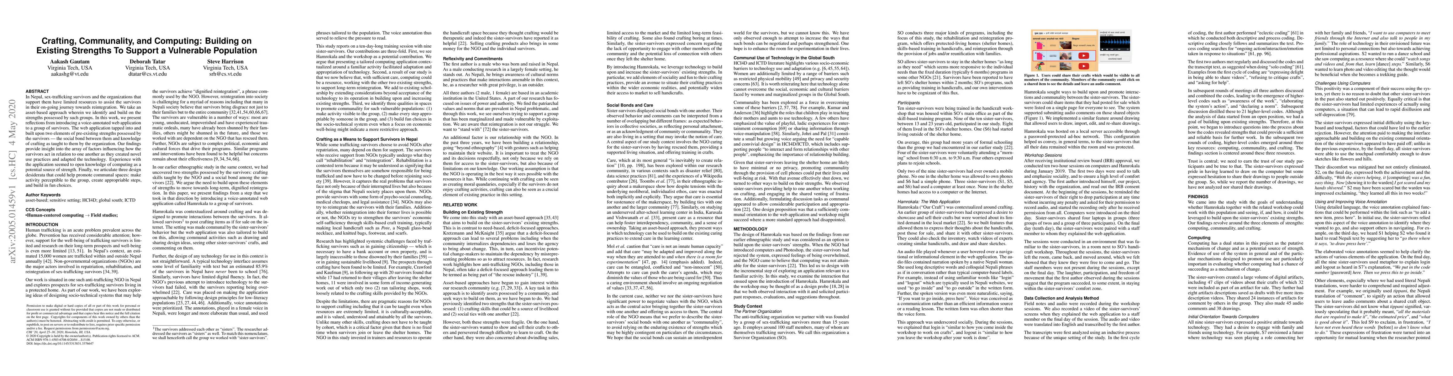 Thumbnail for Crafting, Communality, and Computing: Building on Existing Strengths To
  Support a Vulnerable Population